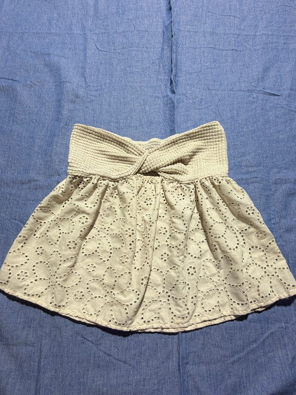 SHEIN Cream Eyelet tube top with cotton Twist Knit on top part